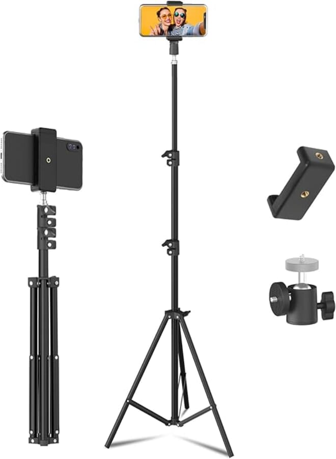 Tygot Lightweight & Portable Portable 7 Feet (84 Inch) Long Tripod Stand with Adjustable Mobile Clip Holder for All Mobiles & Cameras (Black)